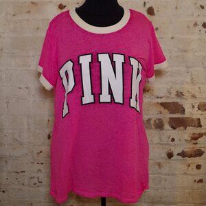 VS PINK Pink White Logo Ringer Tee